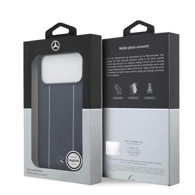 Apple iPhone 17 Pro Max Kılıf Mercedes Benz Orjinal Lisanslı M-safe Şarj Özellikli Şeritli Yıldız Desenli Metal Logolu Deri Kapak - 9
