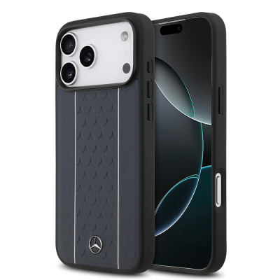 Apple iPhone 17 Pro Max Kılıf Mercedes Benz Orjinal Lisanslı M-safe Şarj Özellikli Şeritli Yıldız Desenli Metal Logolu Deri Kapak - 2