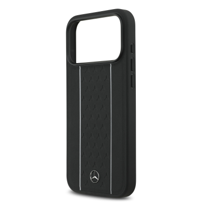 Apple iPhone 17 Pro Max Kılıf Mercedes Benz Orjinal Lisanslı M-safe Şarj Özellikli Şeritli Yıldız Desenli Metal Logolu Deri Kapak - 15