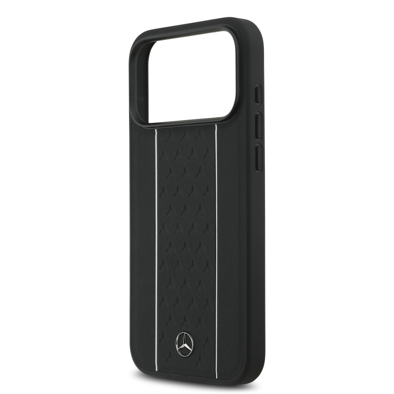 Apple iPhone 17 Pro Max Kılıf Mercedes Benz Orjinal Lisanslı M-safe Şarj Özellikli Şeritli Yıldız Desenli Metal Logolu Deri Kapak - 15