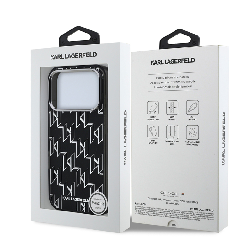 Apple iPhone 17 Pro Max Kılıf Orjinal Lisanslı M-safe Şarj Özellikli Karl Lagerfeld IML Baskılı Monogram Dizayn Kapak - 9