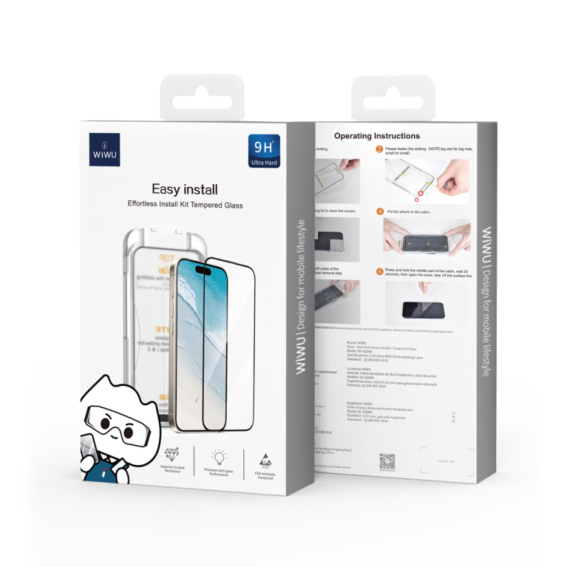 Apple iPhone 17 Pro Max Wiwu SQ-008 Oleofobik Easy Install Darbeye Karşı Dayanıklı Temperli Cam Ekran Koruyucu + Kolay Uygulama Aparatlı - 13