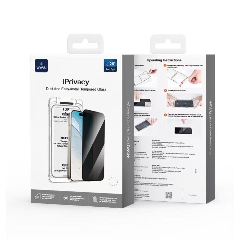 Apple iPhone 17 Pro Max Wiwu Wi-SQ009 Easy Install iPrivacy 360° Anti-Peep Oleofobik Temperli Cam Ekran Koruyucu + Kolay Uygulama Aparatlı - 15
