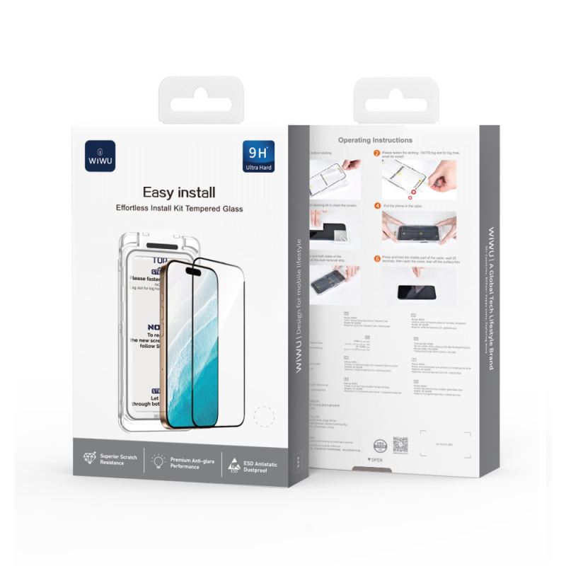 Apple iPhone 17 Pro Wiwu SQ-008 Oleofobik Easy Install Darbeye Karşı Dayanıklı Temperli Cam Ekran Koruyucu + Kolay Uygulama Aparatlı - 6