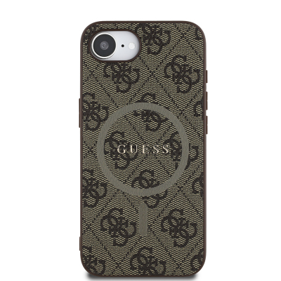 Apple iPhone 17E Case Guess Original Licensed M-safe Charging Enabled PU Ring 4G Patterned Text Logo Cover - 4