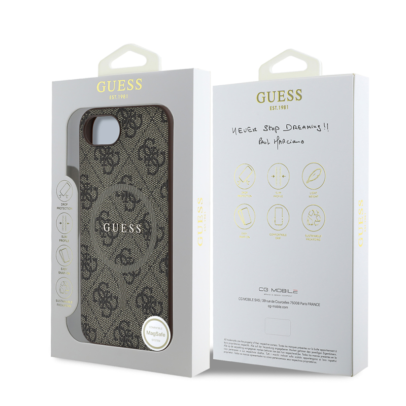 Apple iPhone 17E Case Guess Original Licensed M-safe Charging Enabled PU Ring 4G Patterned Text Logo Cover - 17