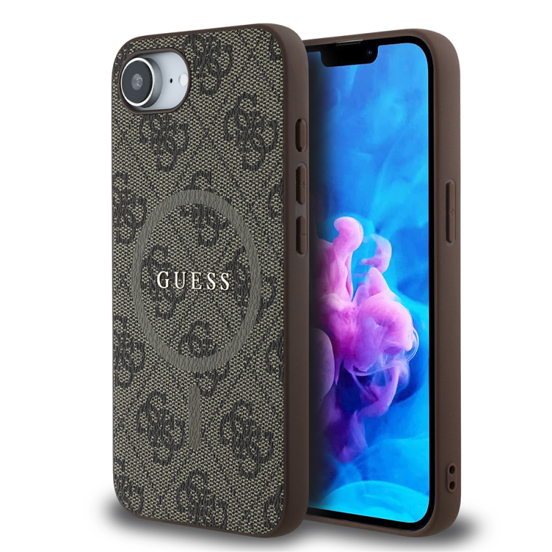 Apple iPhone 17E Case Guess Original Licensed M-safe Charging Enabled PU Ring 4G Patterned Text Logo Cover - 3