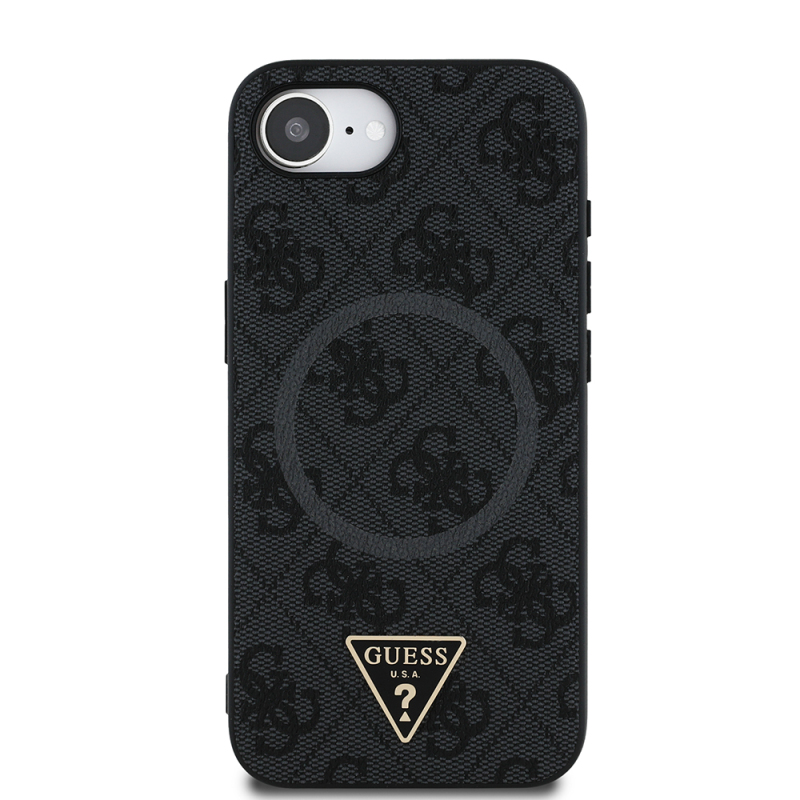 Apple iPhone 17E Case Guess Original Licensed M-safe Charging Feature PU Triangle Logo 4G Patterned Cover - 12
