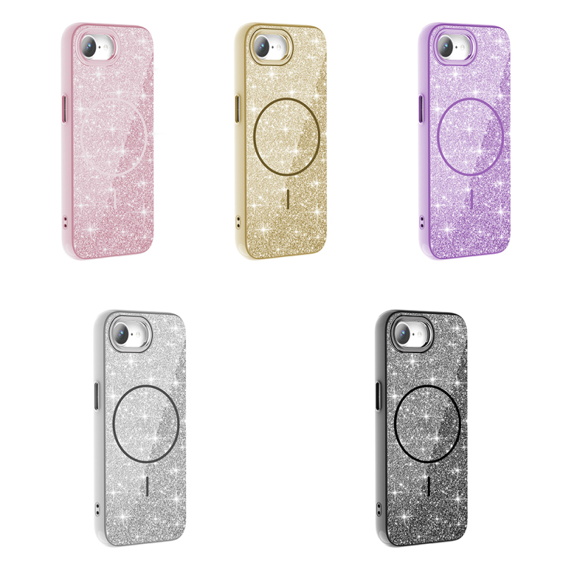 Apple iPhone 17E Case M-safe Charging Enabled Glowing Glitter Zore Okso Cover - 17