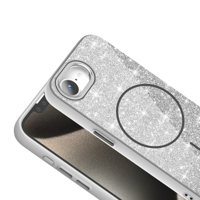 Apple iPhone 17E Kılıf M-safe Şarj Özellikli Parlayan Simli Zore Okso Kapak - 10