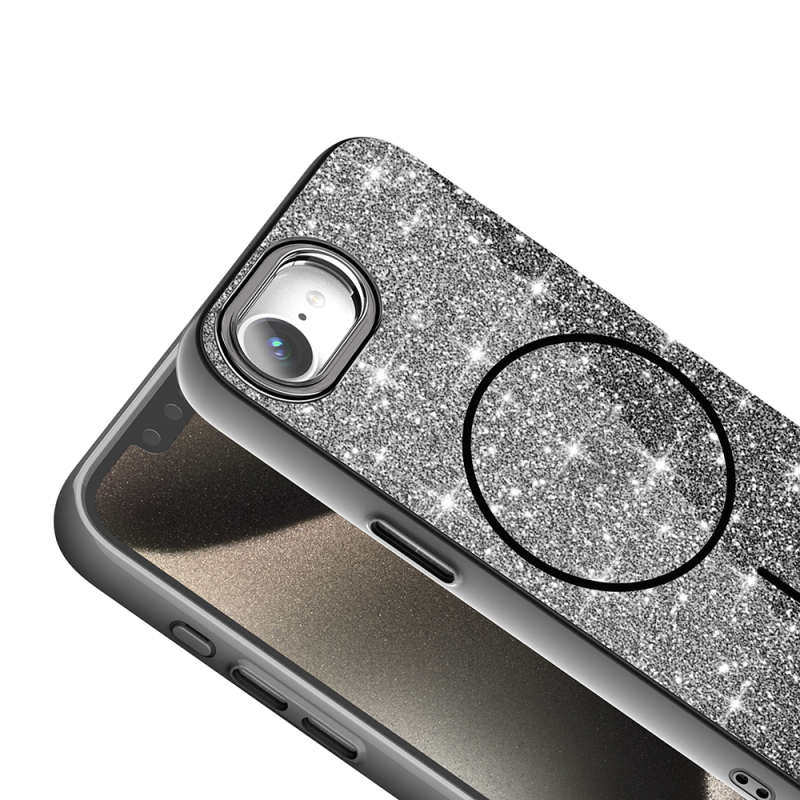 Apple iPhone 17E Kılıf M-safe Şarj Özellikli Parlayan Simli Zore Okso Kapak - 12