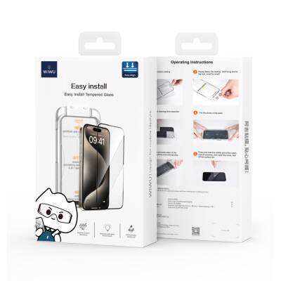 Apple iPhone 17E Wiwu SQ-008 Oleophobic Easy Install Shockproof Tempered Glass Screen Protector + Easy Application Tool - 6