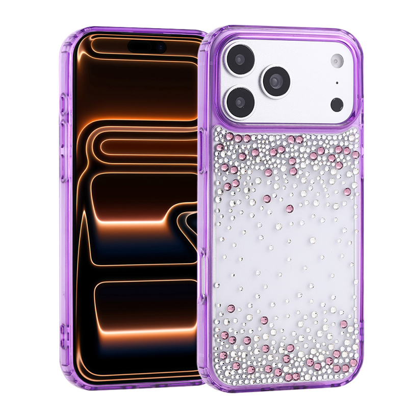 Apple iPhone 18 Pro Case Airbag Design Drop Stone Embellished Transparent Zore Pera Silicone Cover - 4