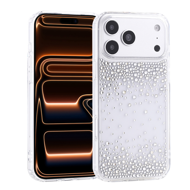 Apple iPhone 18 Pro Case Airbag Design Drop Stone Embellished Transparent Zore Pera Silicone Cover - 2
