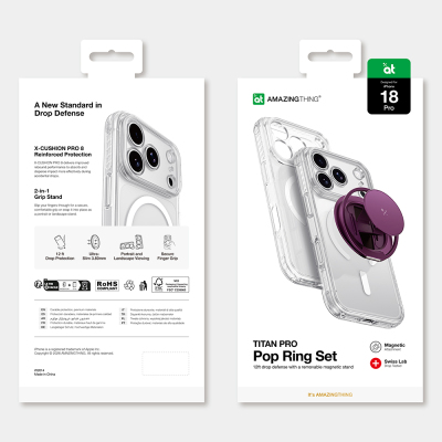 Apple iPhone 18 Pro Case Amazingthing M-Safe Charging Feature Titan Pro Series Pop Ring Stand Set - 14