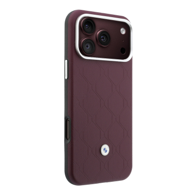 Apple iPhone 18 Pro Case BMW Original Licensed M-safe Charging Feature Metal Logo Embossed Quilted Leather Card Slot Cover - 16