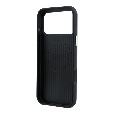 Apple iPhone 18 Pro Case Guess Original Licensed M-safe Charging Enabled PU Metal Triangle Logo Carbon Fiber Kevlar Cover - 16