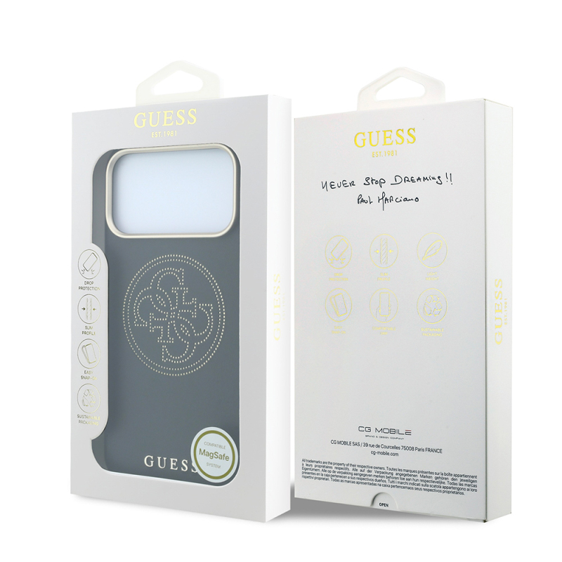 Apple iPhone 18 Pro Case Guess Original Licensed M-safe Charging Feature Enablement PU Perforated Cover 4G and Text Logo Cover - 16