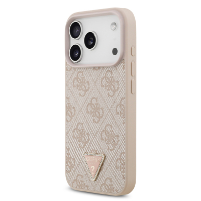 Apple iPhone 18 Pro Case Guess Original Licensed M-safe Charging Feature PU Leather Rhinestone Triangle Logo 4G Patterned Strass Cover - 18