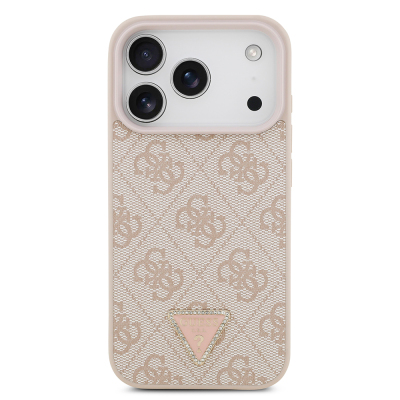 Apple iPhone 18 Pro Case Guess Original Licensed M-safe Charging Feature PU Leather Rhinestone Triangle Logo 4G Patterned Strass Cover - 19
