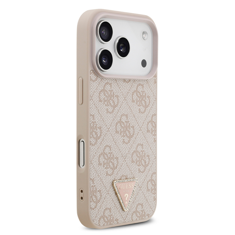 Apple iPhone 18 Pro Case Guess Original Licensed M-safe Charging Feature PU Leather Rhinestone Triangle Logo 4G Patterned Strass Cover - 20