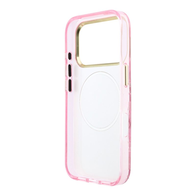 Apple iPhone 18 Pro Case Guess Original Licensed M-safe Charging Feature Rose Pattern Glittery Text and Logo Cover - 23