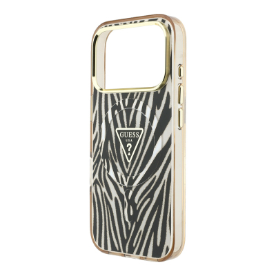 Apple iPhone 18 Pro Case Guess Original Licensed M-safe Charging Feature Zebra Pattern Triangle Logo Silicone Cover - 7