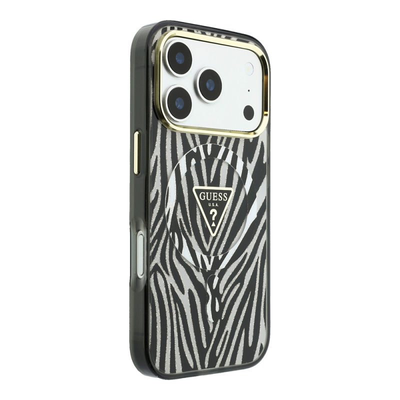 Apple iPhone 18 Pro Case Guess Original Licensed M-safe Charging Feature Zebra Pattern Triangle Logo Silicone Cover - 12