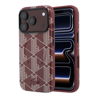 Apple iPhone 18 Pro Case Lacoste Original Licensed M-safe Charging Feature Metal Logo Leather Mixed Monogram Pattern Cover - 1