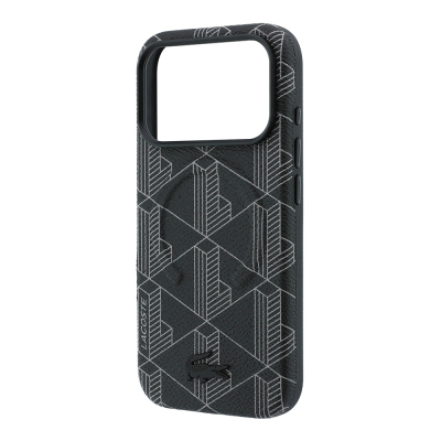 Apple iPhone 18 Pro Case Lacoste Original Licensed M-safe Charging Feature Metal Logo Leather Mixed Monogram Pattern Cover - 23