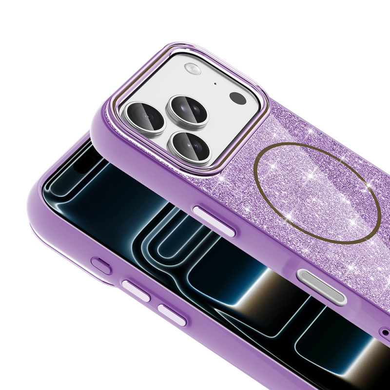 Apple iPhone 18 Pro Case M-safe Charging Enabled Glowing Glitter Zore Oxo Cover - 9