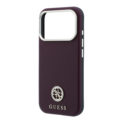 Apple iPhone 18 Pro Guess Original Licensed M-safe Case Charging Enabled PU Rhinestone Metal 4G and Text Logo Cover - 7