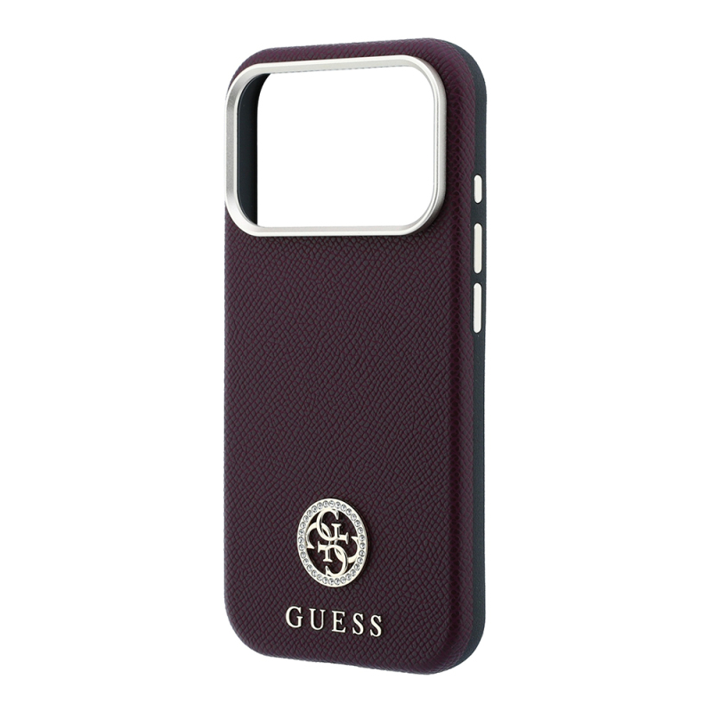 Apple iPhone 18 Pro Guess Original Licensed M-safe Case Charging Enabled PU Rhinestone Metal 4G and Text Logo Cover - 7