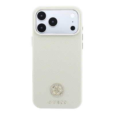 Apple iPhone 18 Pro Guess Original Licensed M-safe Case Charging Enabled PU Rhinestone Metal 4G and Text Logo Cover - 11