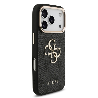 Apple iPhone 18 Pro Kılıf Guess Orjinal Lisanslı Gold Metal Kamera Çerçeveli 4G Desenli Metal Büyük 4G ve Yazı Logolu Kapak - 6