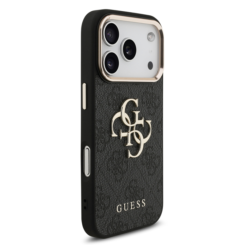 Apple iPhone 18 Pro Kılıf Guess Orjinal Lisanslı Gold Metal Kamera Çerçeveli 4G Desenli Metal Büyük 4G ve Yazı Logolu Kapak - 6