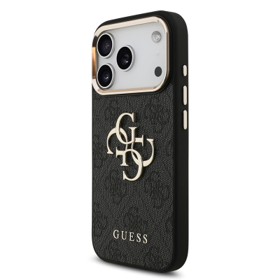 Apple iPhone 18 Pro Kılıf Guess Orjinal Lisanslı Gold Metal Kamera Çerçeveli 4G Desenli Metal Büyük 4G ve Yazı Logolu Kapak - 7