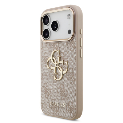 Apple iPhone 18 Pro Kılıf Guess Orjinal Lisanslı Gold Metal Kamera Çerçeveli 4G Desenli Metal Büyük 4G ve Yazı Logolu Kapak - 12
