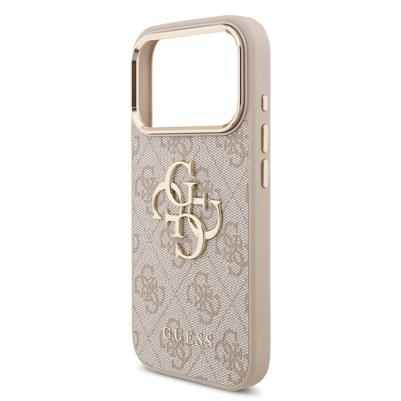 Apple iPhone 18 Pro Kılıf Guess Orjinal Lisanslı Gold Metal Kamera Çerçeveli 4G Desenli Metal Büyük 4G ve Yazı Logolu Kapak - 17