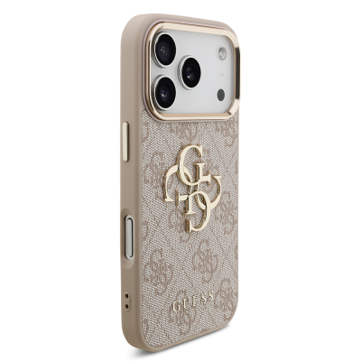 Apple iPhone 18 Pro Kılıf Guess Orjinal Lisanslı Gold Metal Kamera Çerçeveli 4G Desenli Metal Büyük 4G ve Yazı Logolu Kapak - 14