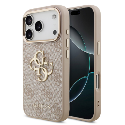 Apple iPhone 18 Pro Kılıf Guess Orjinal Lisanslı Gold Metal Kamera Çerçeveli 4G Desenli Metal Büyük 4G ve Yazı Logolu Kapak - 2