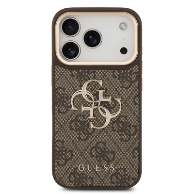Apple iPhone 18 Pro Kılıf Guess Orjinal Lisanslı Gold Metal Kamera Çerçeveli 4G Desenli Metal Büyük 4G ve Yazı Logolu Kapak - 18
