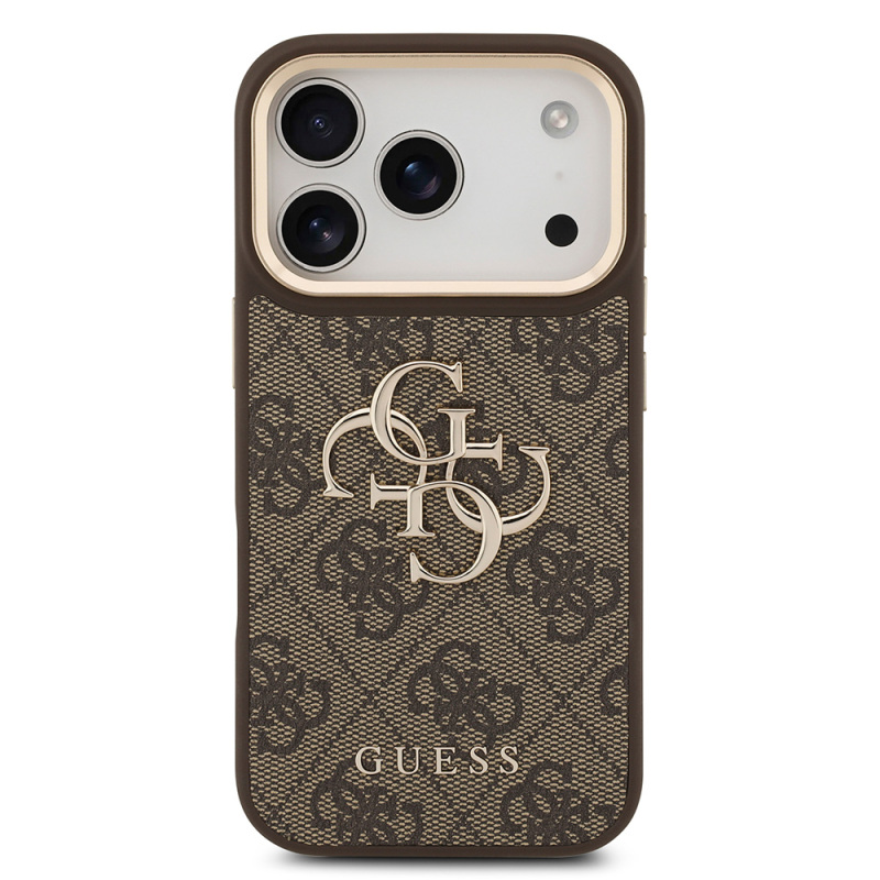 Apple iPhone 18 Pro Kılıf Guess Orjinal Lisanslı Gold Metal Kamera Çerçeveli 4G Desenli Metal Büyük 4G ve Yazı Logolu Kapak - 18