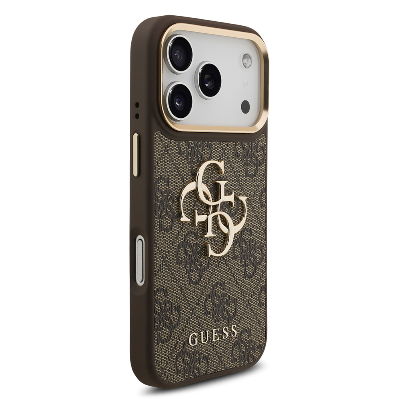 Apple iPhone 18 Pro Kılıf Guess Orjinal Lisanslı Gold Metal Kamera Çerçeveli 4G Desenli Metal Büyük 4G ve Yazı Logolu Kapak - 19
