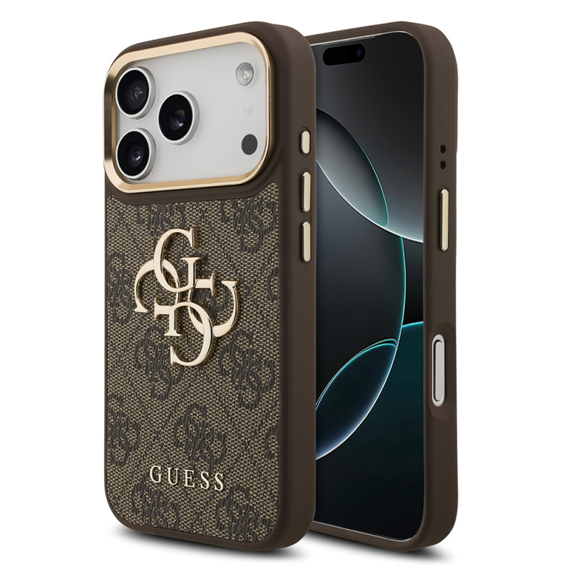 Apple iPhone 18 Pro Kılıf Guess Orjinal Lisanslı Gold Metal Kamera Çerçeveli 4G Desenli Metal Büyük 4G ve Yazı Logolu Kapak - 3
