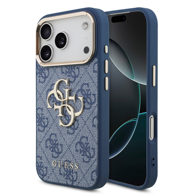Apple iPhone 18 Pro Kılıf Guess Orjinal Lisanslı Gold Metal Kamera Çerçeveli 4G Desenli Metal Büyük 4G ve Yazı Logolu Kapak - 4