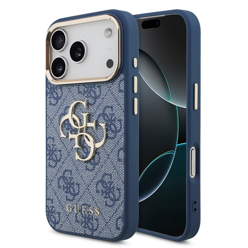 Apple iPhone 18 Pro Kılıf Guess Orjinal Lisanslı Gold Metal Kamera Çerçeveli 4G Desenli Metal Büyük 4G ve Yazı Logolu Kapak - 4