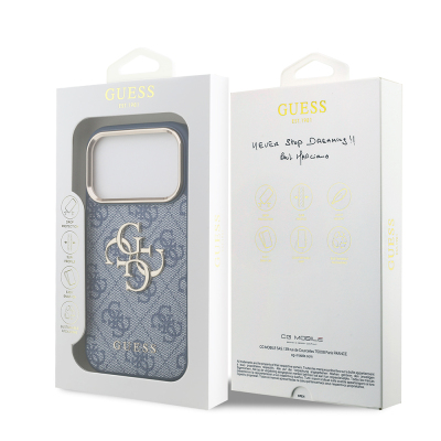 Apple iPhone 18 Pro Kılıf Guess Orjinal Lisanslı Gold Metal Kamera Çerçeveli 4G Desenli Metal Büyük 4G ve Yazı Logolu Kapak - 33