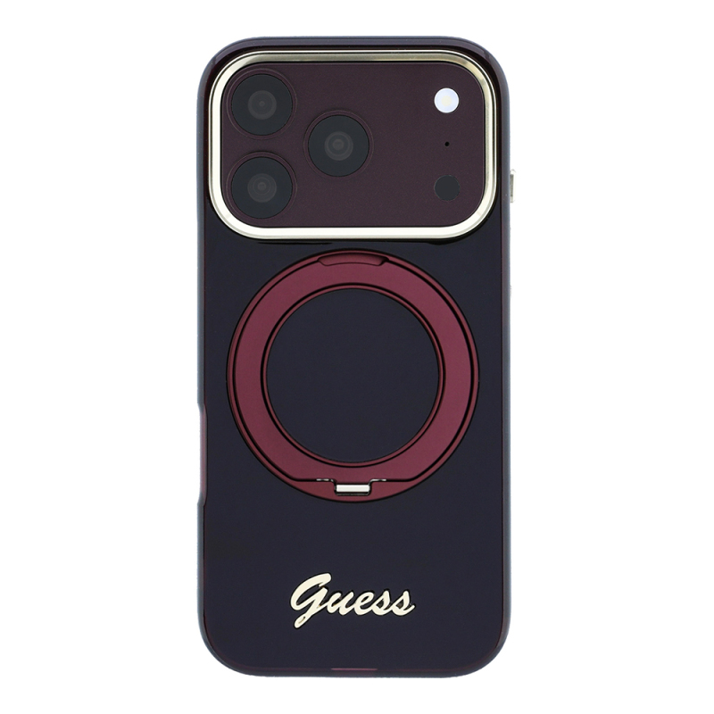Apple iPhone 18 Pro Kılıf Guess Orjinal Lisanslı M-safe Şarj Özellikli 360 Derece Dönebilen Standlı Metal Yazı Logolu Silikon Kapak - 3