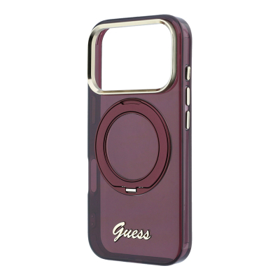 Apple iPhone 18 Pro Kılıf Guess Orjinal Lisanslı M-safe Şarj Özellikli 360 Derece Dönebilen Standlı Metal Yazı Logolu Silikon Kapak - 6